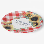 ひまわりと赤いタータン柄の BBQ ウェディング ペーパープレート (アングル)