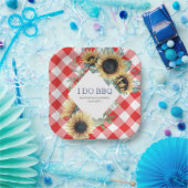 ひまわりと赤いタータン柄のI Do BBQ ペーパープレート (パーティー)