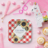 ひまわりと赤いタータン柄のI Do BBQ ペーパープレート (パーティー)