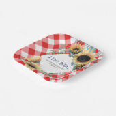 ひまわりと赤いタータン柄のI Do BBQ ペーパープレート (傾斜あり)