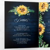 ひまわりと赤ちゃんの息のネイビーブルー花束 ウェディング 三つ折り案内状 (内部最初)