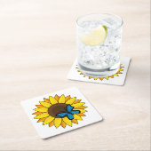 ひまわりと青い蝶 スクエアペーパーコースター (インサイチュ)