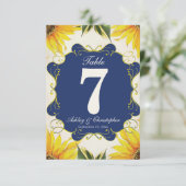 ひまわりと青のウェディング レセプション テーブル ナンバー 招待状 (スタンド正面)