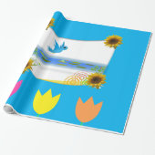 ひまわりと鳥の包装紙 ラッピングペーパー (アンロールド)