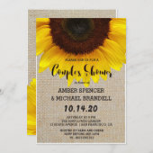 ひまわりと麻の布のラスティックカントリー カップルシャワーのお祝い 招待状 (正面/裏面)