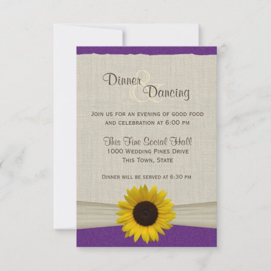 ひまわりと麻の布 紫と黄色の披露宴 招待状 (正面)