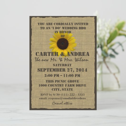 ひまわりと麻のBBQ ウェディング レセプション 招待状 (スタンド正面)