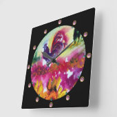 ひまわりと黒鶏 スクエア壁時計 (傾斜)