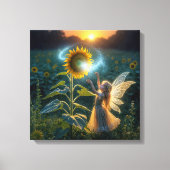 ひまわりに魔法をかける妖精の少女 キャンバスプリント (正面)