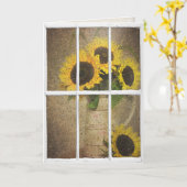 ひまわりのある窓に降る誕生日の雨 カード (黄色い花)