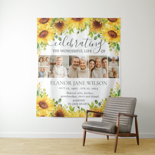 ひまわりのお別れ会 7枚の写真の コラージュ タペストリー (インサイチュ)