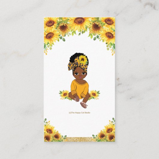 ひまわりのかわいいアフリカ系アメリカ人の女の子おむつラッフル エンクロージャーカード (裏面)