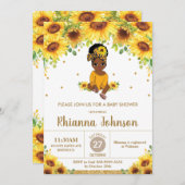 ひまわりのかわいいアフリカ系アメリカ人女の子のベビーシャワー 招待状 (正面/裏面)