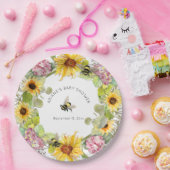 ひまわりのまわりにピンクアジサイ赤ちゃんシャワー ペーパープレート (パーティー)