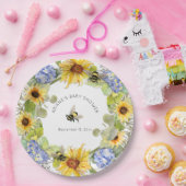 ひまわりのまわりにブルーアジサイ赤ちゃんシャワー ペーパープレート (パーティー)