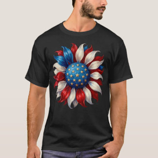 ひまわりのアメリカ国旗 7月4日 愛国心 Tシャツ