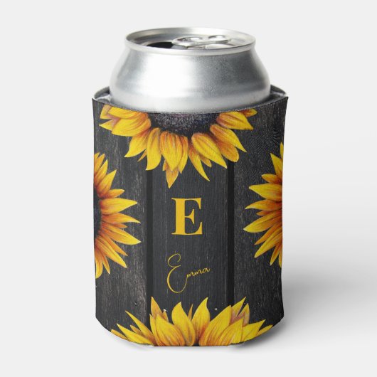 ひまわりのイニシャルと名前のカスタマイズ 缶クーラー (缶正面)