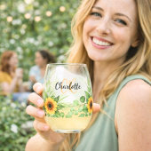 ひまわりのカスタムネーム モノグラムイニシャル ステムなしワイングラス