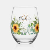 ひまわりのカスタムネーム モノグラムイニシャル ステムなしワイングラス (裏面)