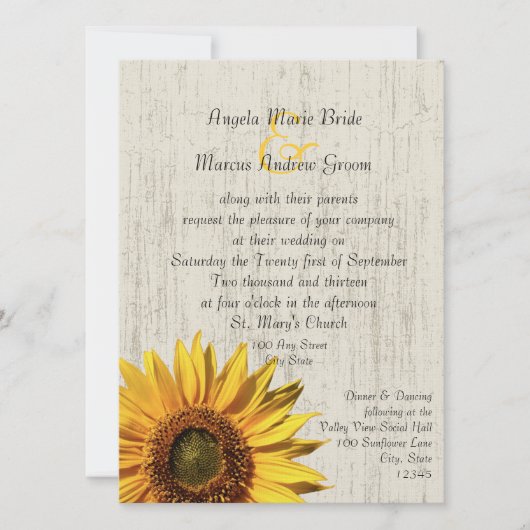 ひまわりのクラシカルなウェディング 招待状 (正面)
