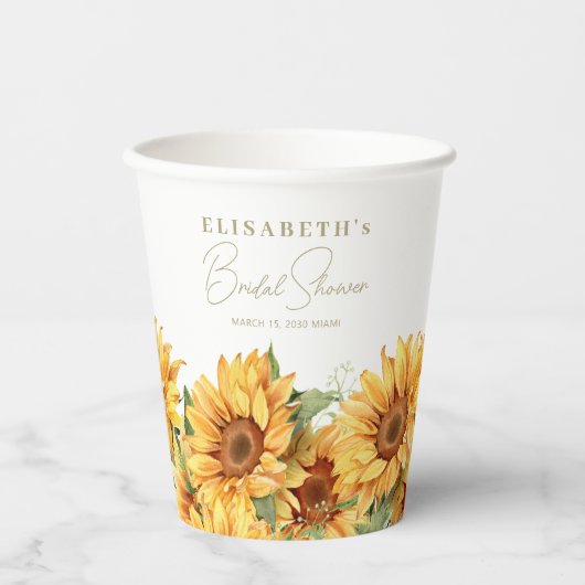 ひまわりのグリーン エレガントなブライズシャワー 紙コップ (正面)