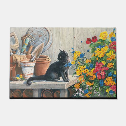 ひまわりのドアマット、かわいい猫のひまわりのドアマット ドアマット (正面)