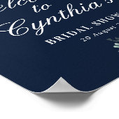 ひまわりのネイビーブルーのウェディングシャワーのウェルカムサイン ポスター (角)