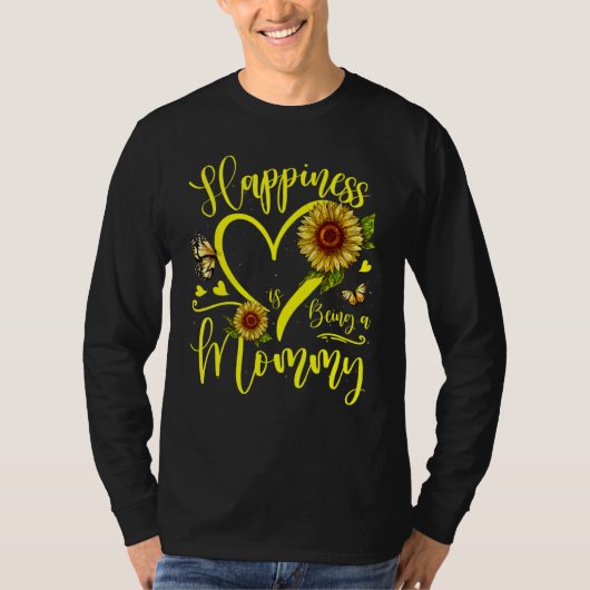 ひまわりのハートの幸せはママであること Tシャツ (正面)