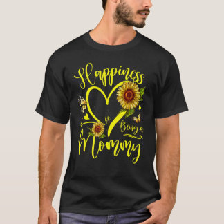 ひまわりのハートの幸せはママであること Tシャツ
