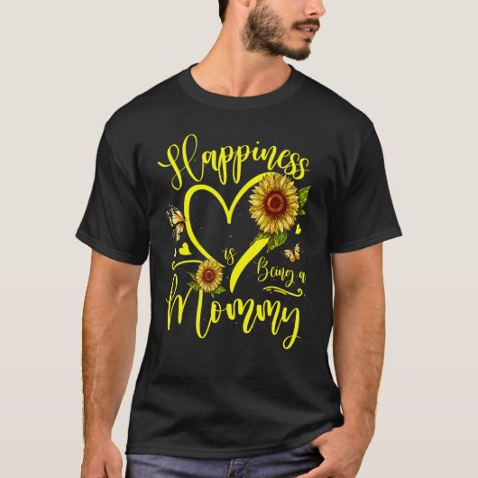 ひまわりのハートの幸せはママであること Tシャツ (正面)