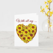 ひまわりのハート折り紙グリーティングカード カード (黄色い花)