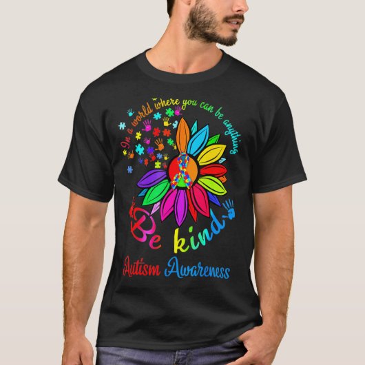 ひまわりのパズルは親切な自閉症意識ママSupp Tシャツ (正面)