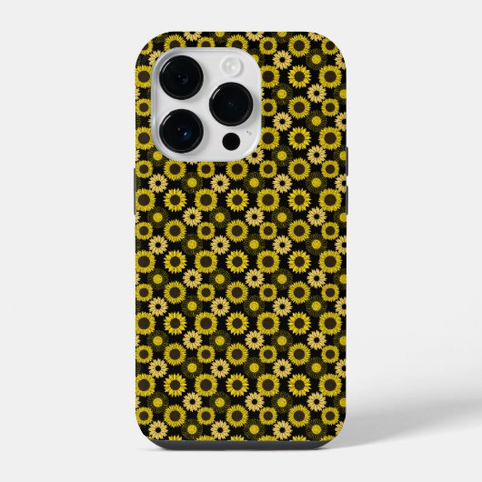 ひまわりのパターン bx4 黒背景 iPhoneケース (裏面)