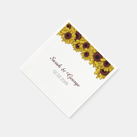ひまわりのパーソナライズされたフローラ結婚ナプキン スタンダードカクテルナプキン (角)