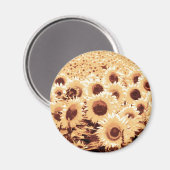 ひまわりのフィールド – セピア調、ラクダ&ブラウン マグネット (正面/裏面)