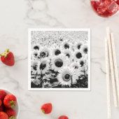 ひまわりのフィールド – 黒、白、グレー スタンダードカクテルナプキン (インサイチュ)