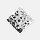 ひまわりのフィールド – 黒、白、グレー スタンダードカクテルナプキン (角)