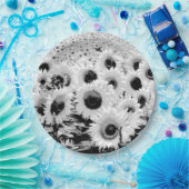 ひまわりのフィールド – 黒、白、グレー ペーパープレート (パーティー)