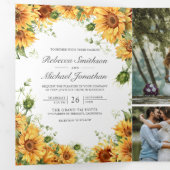 ひまわりのフォトコラージュQRコード ウェディング(結婚式)デザイン - 田舎風(ラスティック)な雰 三つ折り招待状 (内部最初)