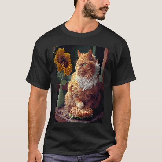 ひまわりのフライドチキンと猫 Tシャツ (正面)