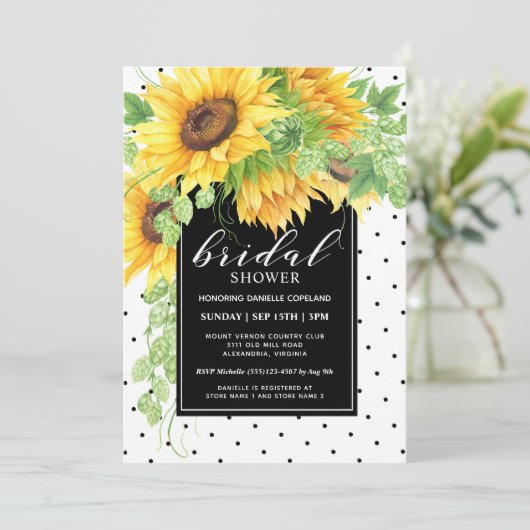 ひまわりのフローラと水玉模様ブライダルシャワー 招待状 (スタンド正面)
