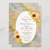 ひまわりのフローラと金ゴールドフレームHigh Tea 招待状 (正面/裏面)