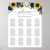 ひまわりのフローラネイビー結婚ブルーの座席表 ポスター (正面)