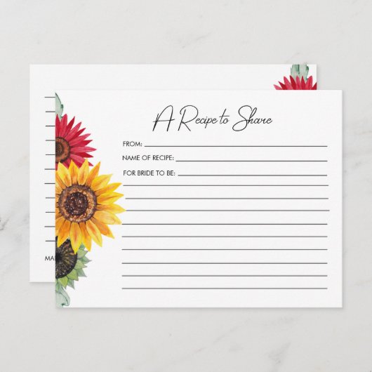 ひまわりのブライダルシャワーレシピカード ポストカード (正面/裏面)