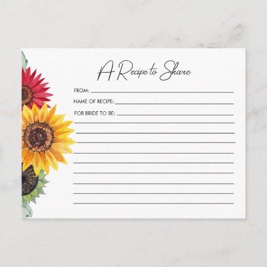 ひまわりのブライダルシャワーレシピカード ポストカード (正面)