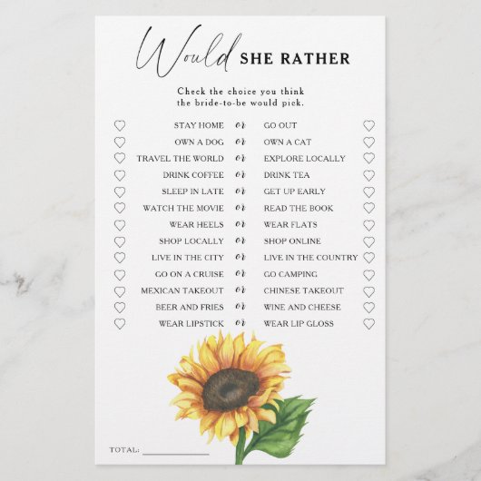 ひまわりのブライダルシャワー彼女はむしろゲームをする (正面)