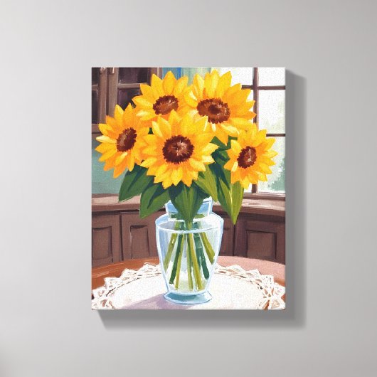ひまわりのブーケ 水彩 花 黄色 絵画 キャンバスプリント (正面)