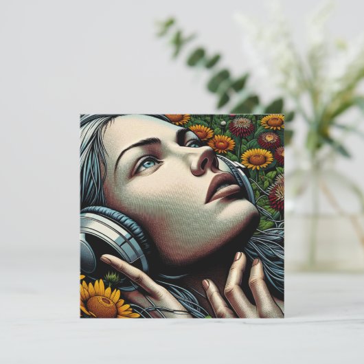 ひまわりのヘッドフォンを持つ美しい女性 (スタンド正面)