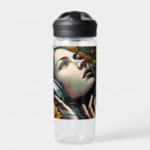 ひまわりのヘッドフォンを持つ美しい女性 ウォーターボトル (正面)