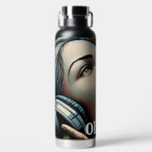 ひまわりのヘッドフォンを持つ美しい女性 ウォーターボトル (正面)
